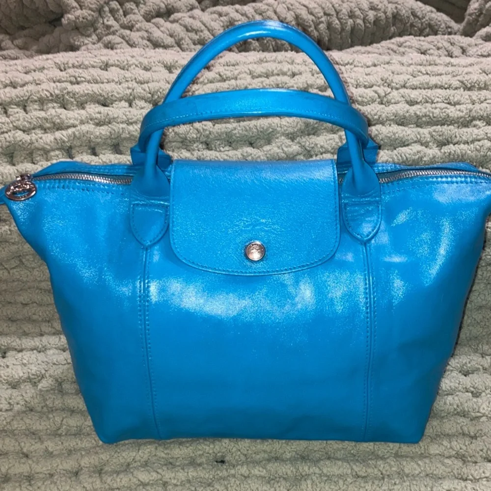 Longchamp Le Pliage Cuir Blue all leather tote bag - Picture 2 of 16